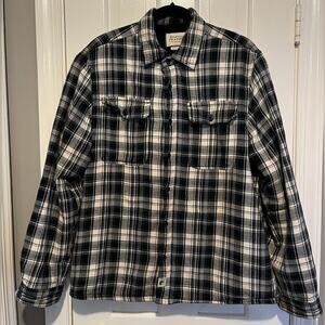 Boston Traders Black White Flannel Fleece Lined Shacket Jacket Shirt Size L